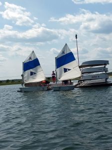 two prams rigged by the float