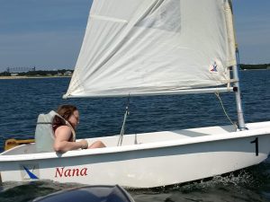 casey sailling in the pram named nana